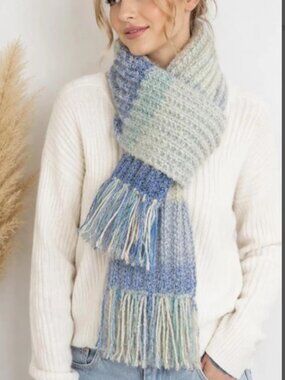 Handmade Soft Blue Ombre Knit Fringe Scarf